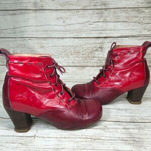 John Fluevog Bartoli Operetta Red Wine Lace Up Boot Women Size 6